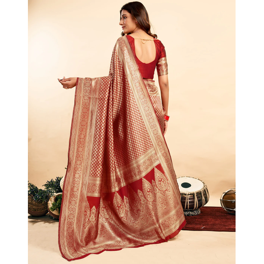 Red Silk Woven Banarasi Saree - Image 4