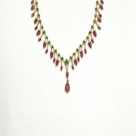 AD floral leaf branch ruby & green stones lightweight Short Necklace - Image 2