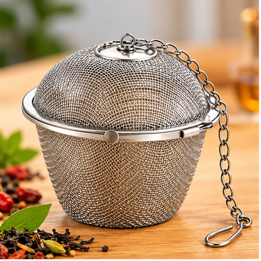 Stainless Steel Mesh Tea Ball Strainer with Chain Hook - Image 2