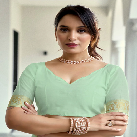 Light Mint Green Chanderi Woven Saree - Image 2