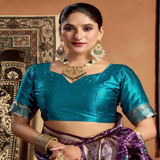 Dark Purple Banarasi Silk Saree - Image 2