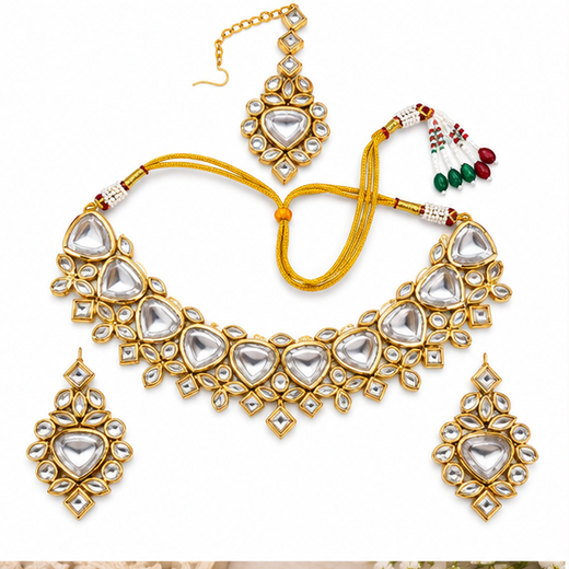 Gold-toned White Kundan Stone heavy Choker