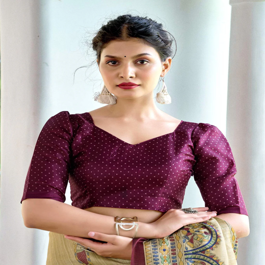 Beige Cotton Blend Madhubani Printed Saree - Image 2