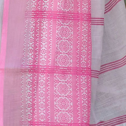 White Linen Printed Saree - Image 3
