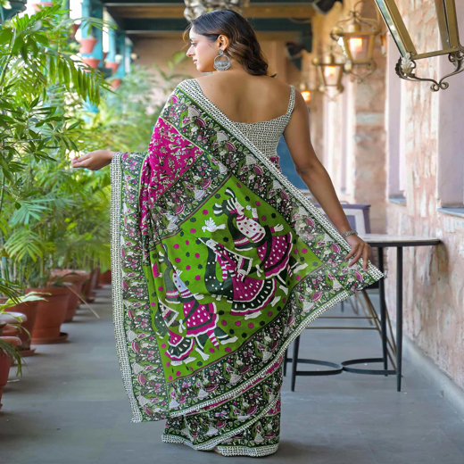 Rani Pink Cotton Printed Saree - Image 4