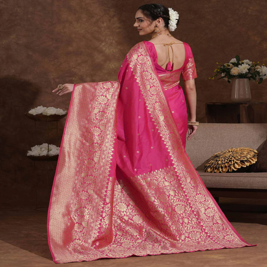 Rani Pink Silk Woven Kanjivaram Saree - Image 4