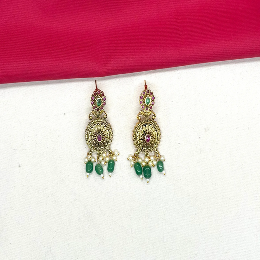 Nakshi Finishing floral design with Green Beads Short Necklace - Image 4