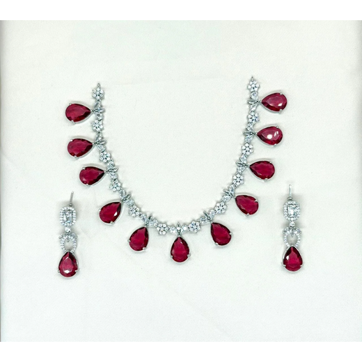 Silver AD Red Stones Short Necklace