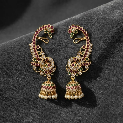 Gold Earcuff Jhumakas - Image 2