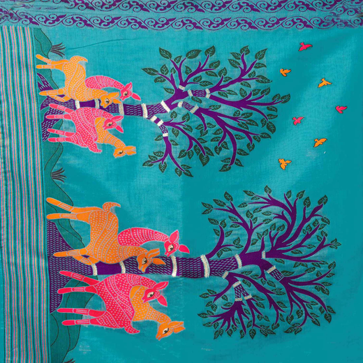 Turquoise Blue Chanderi Woven Saree - Image 3