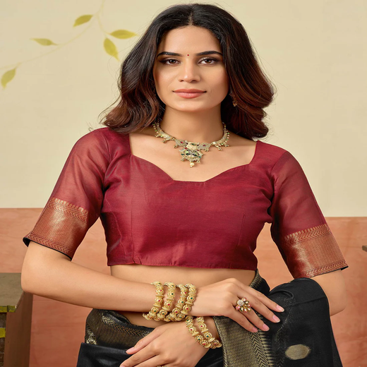 Black Silk Woven Saree - Image 2