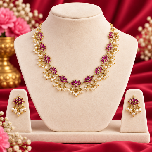 Elegant Lotus pearl  Short Necklace