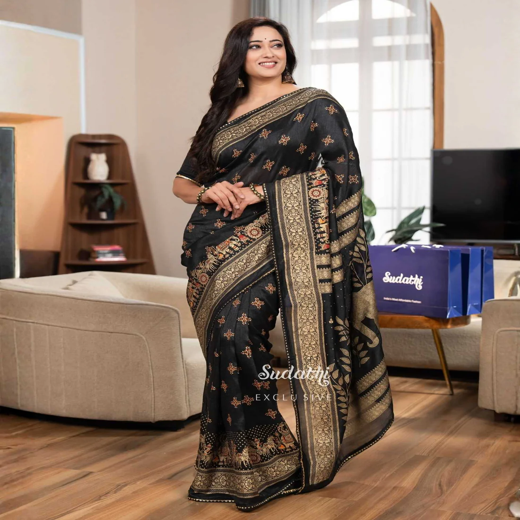 Shweta Tiwari Midnight Black Foil Silk Saree