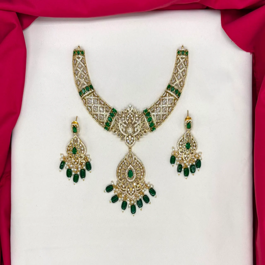 Matte finishing peacock with Green stones Short Necklace - Image 3