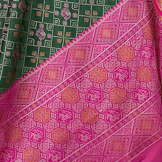 Dark Green Silk Woven Patola Saree - Image 3