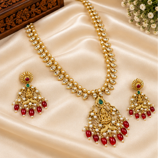 matte finishing small mango red beads design Long haram Necklace - Image 3