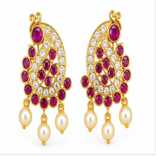 Kempu-Stone's With Peacock Designed Earring