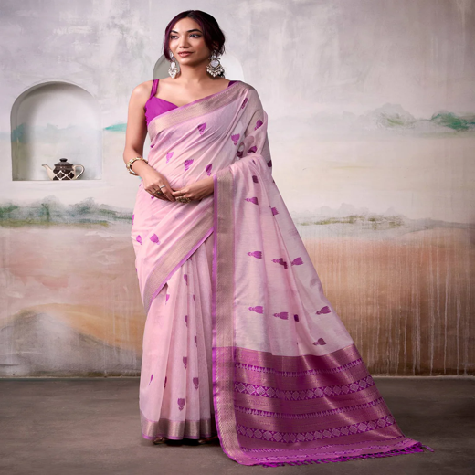 Purple Cotton Woven Saree - Image 4