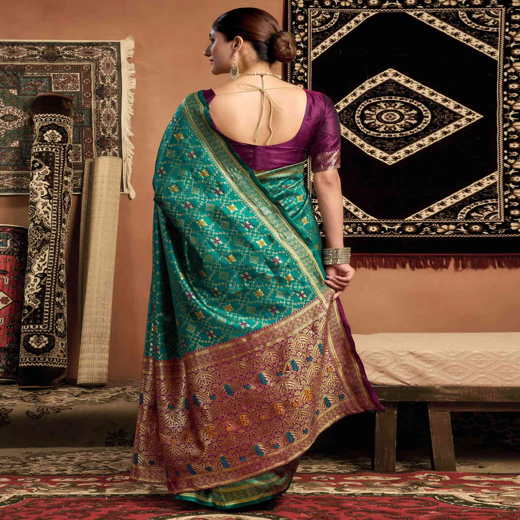Teal Green Banarasi Silk Saree - Image 4