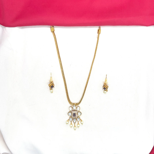 Matte finishing flower design pendent with Purple stone short Necklace - Image 2