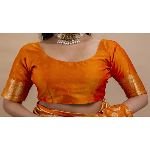Orange Silk Woven Banarasi Saree - Image 2