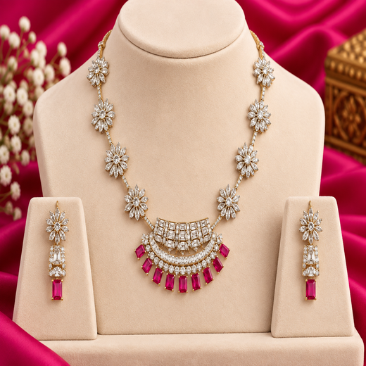 Victorian Red Zircon stones Short Necklace - Image 3