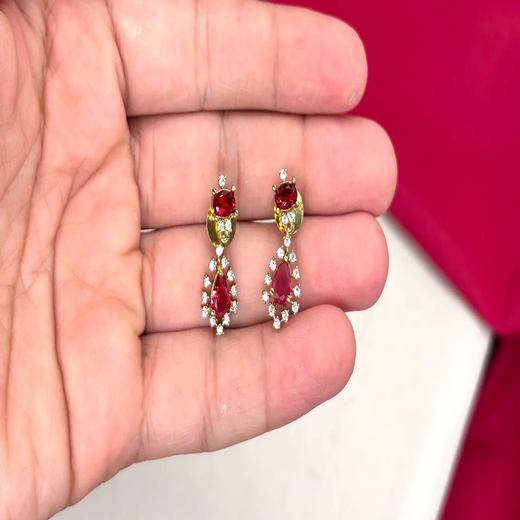 Victorian finishing American Diamond and Red stones Short Necklace - Image 3