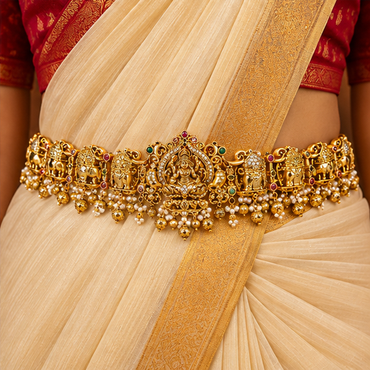Matte finishing Lord Lakshmi Designed with Elephant and lotus Chain Vaddanam - Image 4