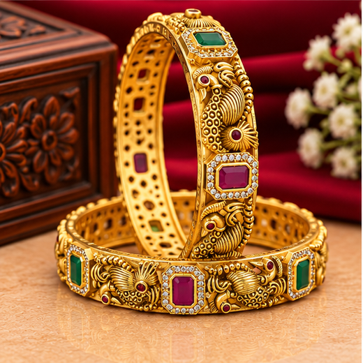 Matte Gold Peacock Design Bangles | Rajkamal NX - Image 3