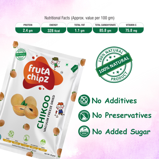 frutA chipZ Freeze Dried Chikoo 20 Gms/ JackFruit 20 Gms/ Pineapple 20 Gms  | 100% Natural | Healthy Fruit Chips | Ready to EAT | Crunchy | - Image 4