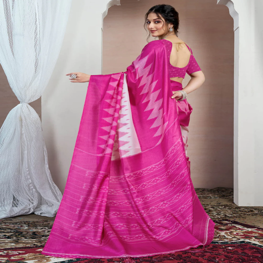 Pink Bhagalpuri Silk Printed Saree - Image 4
