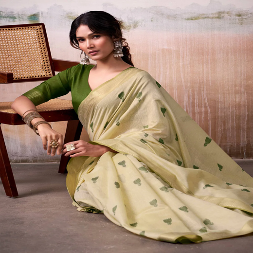 Light Green Cotton Woven Saree - Image 3