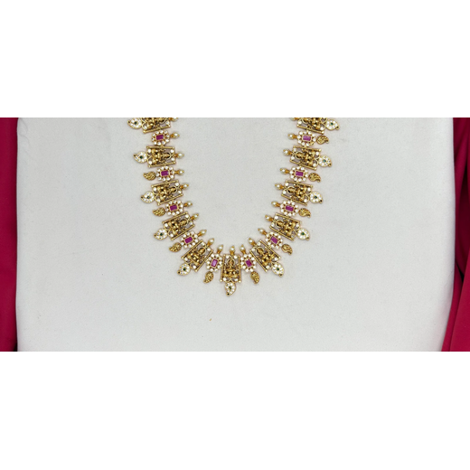 Matte finishing Lord Lakshmi with pink stones long haram - Image 3