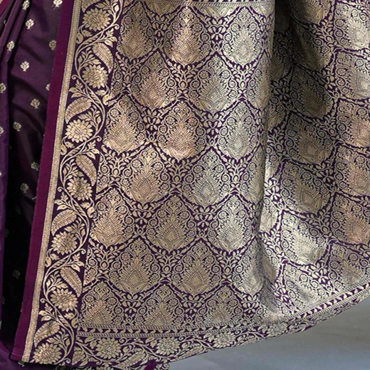 Dark Purple Silk Woven Banarasi Saree - Image 3