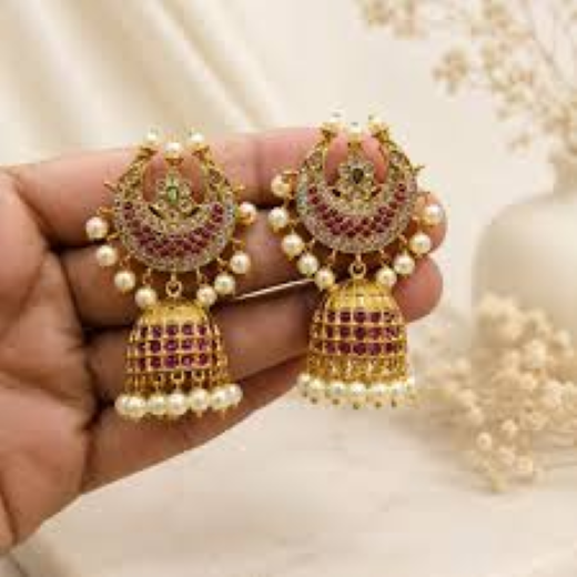 Kempu stone chand model jumkas - Image 3