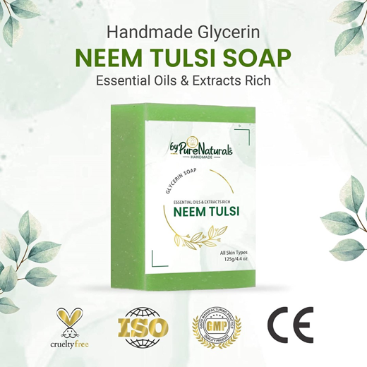 Organic, Mesmerizing, and Natural Glycerin Made Neem Tulsi Soap For Men Women  Pack of 2 - Image 2