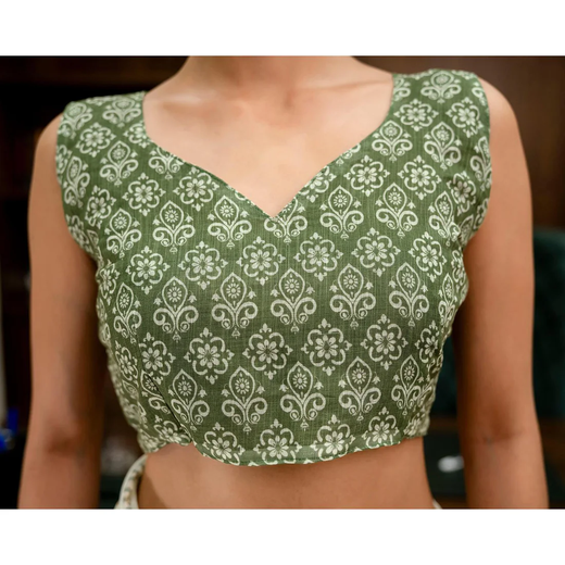 Cream Linen Printed Saree - Image 2