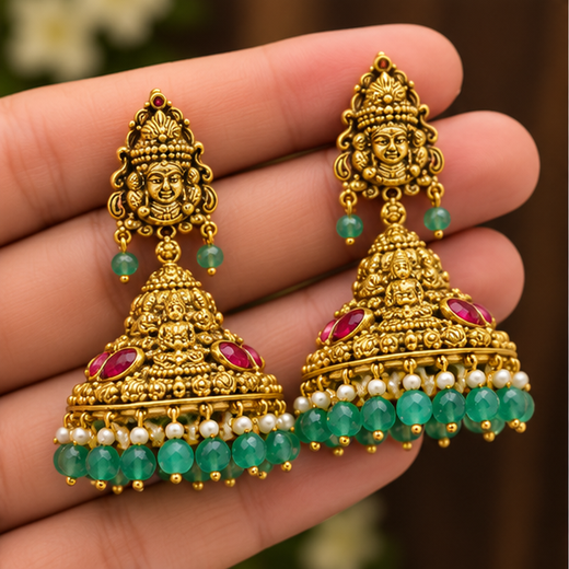 Antique Gold Jhumki Earrings - Image 3