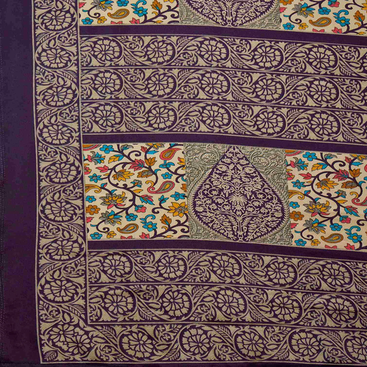Dark Purple Crepe Silk Printed Saree - Image 3