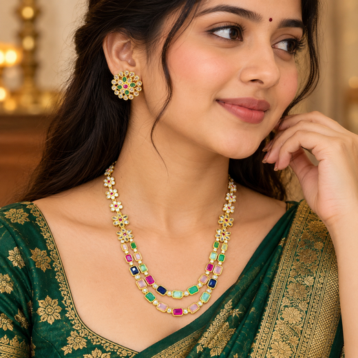 Short Gold Necklace with Stone Detail | Artificial Jewellery - Image 4