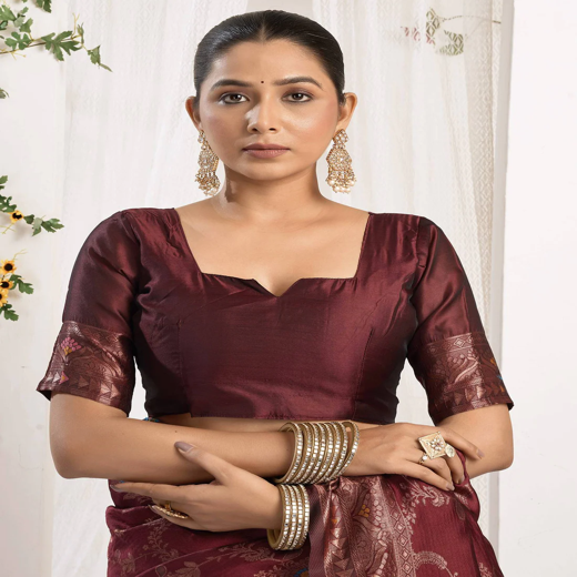 Maroon Silk Woven Banarasi Saree - Image 2