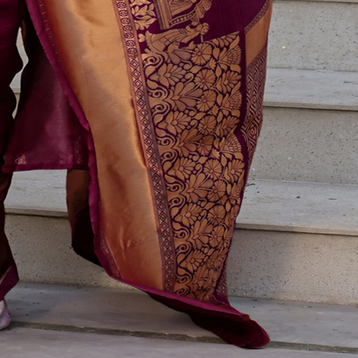 Purple Silk Woven Kanjivaram Saree - Image 3