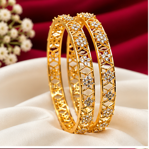 Matte Finishing Flower Design Ad Stones Bangle