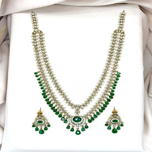 Victorian Green Stone's Two steps Long Necklace