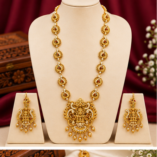 Matte finishing traditional South Indian Temple Long Haram Necklace