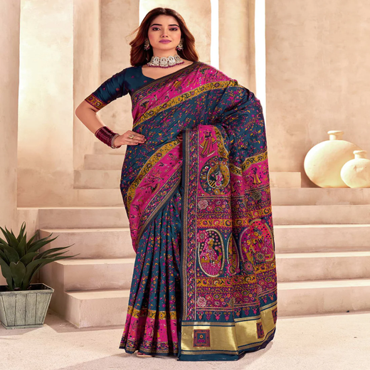 Rama Blue Silk Woven Patola Saree