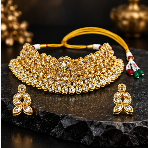 Gold-toned With flowered Kundan Stone heavy Choker - Image 4