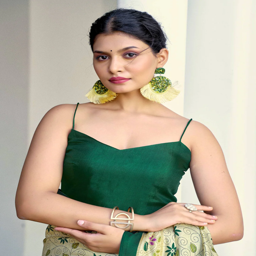 Beige Cotton Blend Printed Saree - Image 2