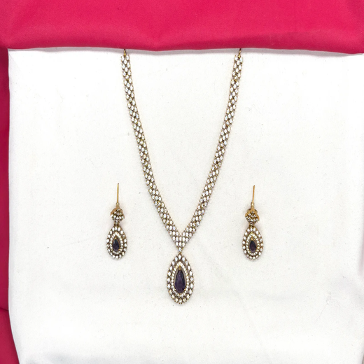 Victorian finishing American Diamonds with Central Purple Stone Short Necklace - Image 2