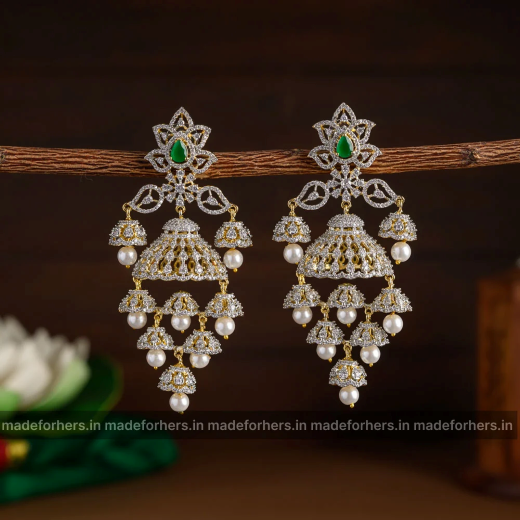 G.J polishing With Green Stone Jhumka - Image 2